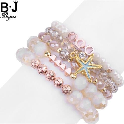 5 Pcs/Set Dainty Jewelry Boho Womens Starfish Charm Bracelets Geometric Faceted Crystal Beads Bracelets Femme Bijoux BCSET290