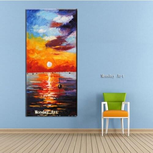 Aritist Hand Painted Knife seascape Oil Painting new Beautiful Sunset picture For Living room Wall Art Home Decor Modern Picture