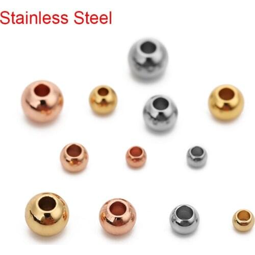 20/50pcs Stainless Steel Big Hole Spacer Beads 3 4 5 6mm Rose Gold Color Loose Round Charm Beads For DIY Bracelet Jewelry Making