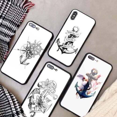 Anchor Tempered Glass Phone Case For iphone 12 11 Pro Max 5 6 7 8 PLUS X XS XR XSMax Shell