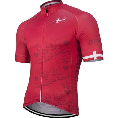 Denmark 2021 Team New Summer Cycling Jersey Men Bike Road Mountain Race Bicycle Wear Tops Red Riding Bike Clothing Customized