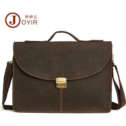 Business 15.6 Layer Cowhide Leather Briefcase Shoulder Handbags Retro Large Capacity Casual Men Computer Bags Messenger Bags