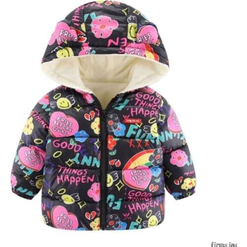 Girls Jackets 2021 Child Outerwear Coat Winter Graffiti Boys Girls Cardigan Jacket Toddler Warm Coat Kids Clothes For 1-7 Years
