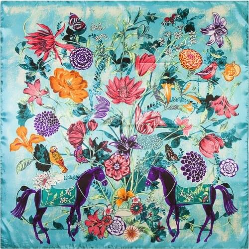 Europe and the United States classic fashion ladies scarf pink floral carriage printing 90x90 scarf shawl decorative head