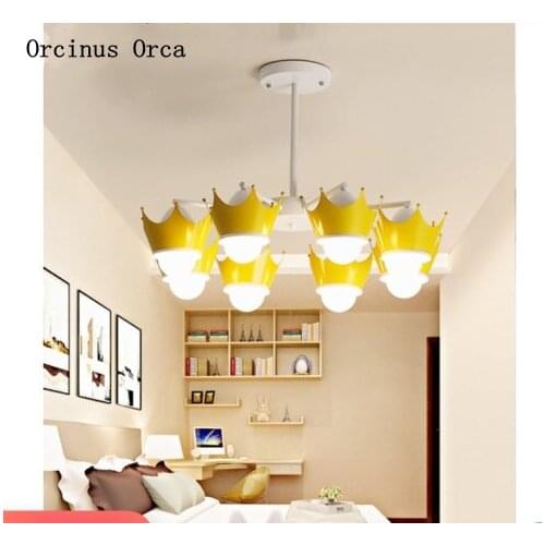 Cartoon creative color crown chandelier Boy Girl Bedroom childrens room lamp warm simple LED Chandelier free shipping