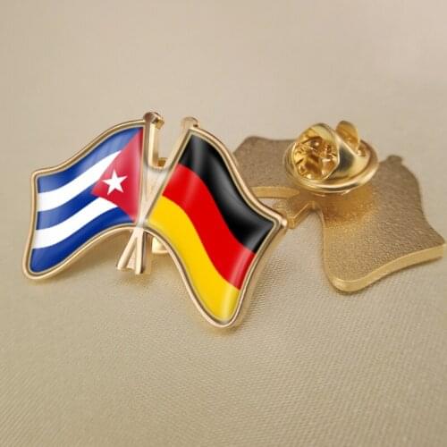 Cuba and Germany Crossed Double Friendship Flags Lapel Pins Brooch Badges