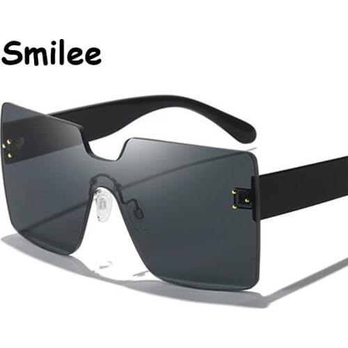 Square Frameless Black Sunglasses Women 2020 New Fashion One-Piece Brand Design Men Glasses Luxury Oversized Chic Goggles UV400