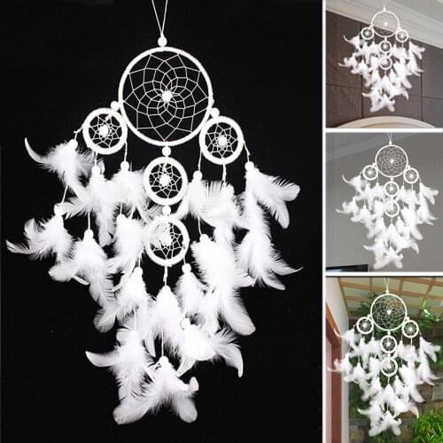 Newly Big Dreamcatcher Wind Chime White Feather Dream Catcher Car Hanging Decoration 5 Circular Home Decor Gift Decor Aesthetic