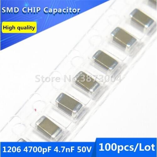 100pcs 1206 4700pF 4.7nF 50V COG/NPO 5% Thick Film Chip Multilayer Ceramic Capacitor