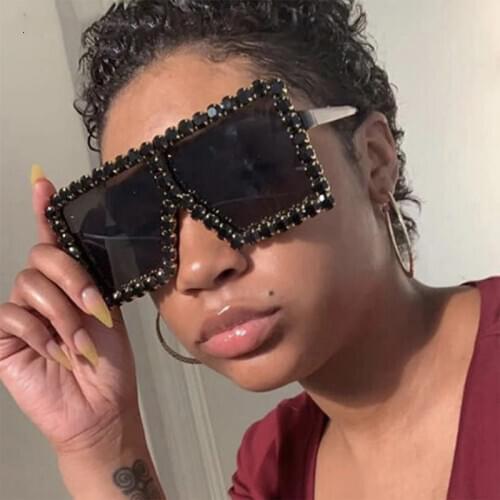 Luxury Fashion Crystal Rhinestone Oversized Sunglasses Women Candy Shades Square Sun Glasses Big Frame Female UV400 Goggles
