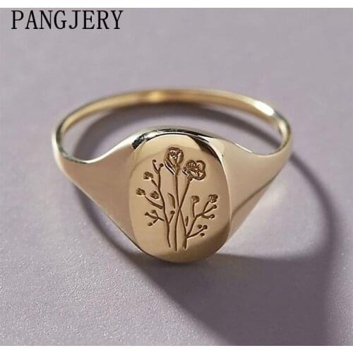 PANGJERY 925 Sterling Silver Lettering Rose Rings for Women Fashion Simple Temperament Flowers Wedding Jewelry Gifts