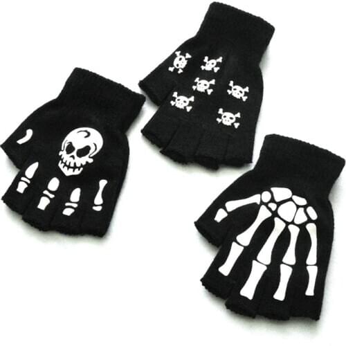 Halloween Style Gloves Horror Skull Claw Bone Skeleton Half Gloves Novelty Unisex Mitten Gloves Winter Hand Warmer