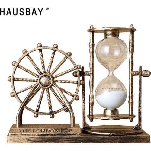 Retro Hourglass Timer Night Light Figurines European Crafts Ornaments Creative Students Present Living Room Home Decoration D103