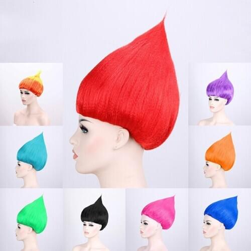 Troll Poppy Dress Hair Cap Costume Accessories Synthetic Cosplay Headwear for Kids Party Supplies