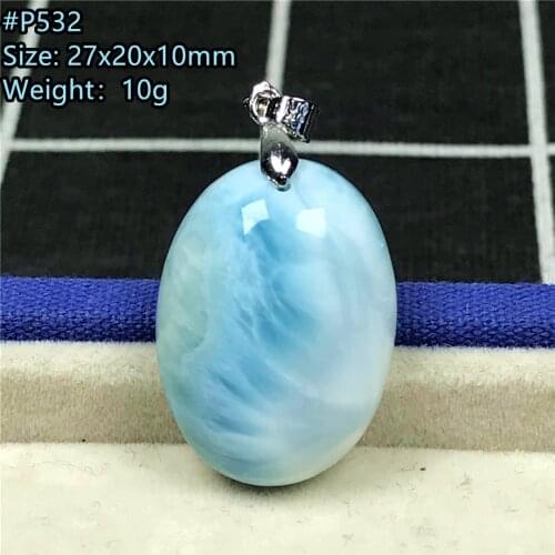Natural Blue Larimar Pendant Jewelry For Women Man Love Luck Gift Silver Crystal Beads Dominica Water Pattern Gemstone AAAAAA