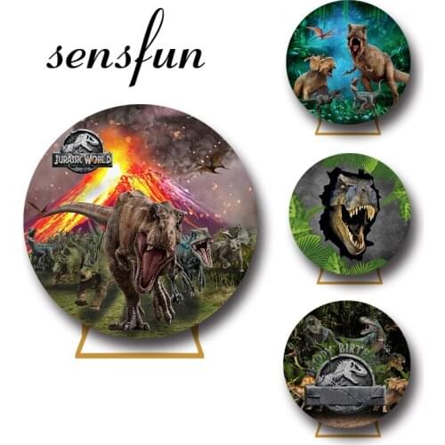 Sensfun Jurassic Park Dinosaur Party Round Backdrop Cover Boys Baby Shower Birthday Party Circle Photography Background Custom