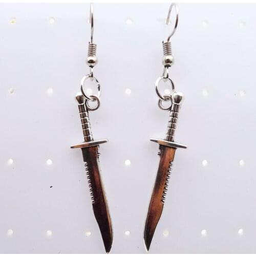 Crescent Earrings-Victorian Large Sword Earrings-Gothic Silver Plated Black-Witch Goddess-Gothic Pendant Earrings