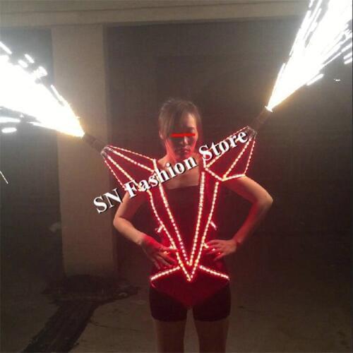 MD4 Spitfire ballroom dance led costumes women dress dj wears party stage sexy glowing costumes Cold fireworks spiray shoulder