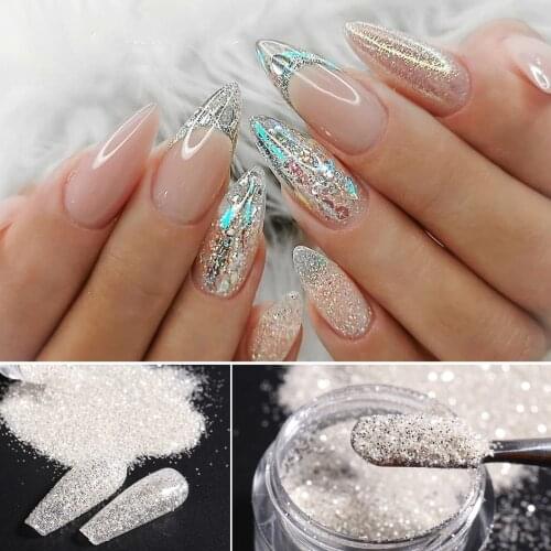 1box Reflective Silver Nail Powder Dust Holographic Glitter Sparkly Nail Art Decorations Sequins DIY for Manicure Design GL1851