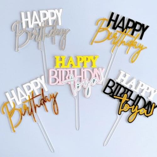 New Happy Birthday Acrylic Cake Topper Double Three Color Letters Baking Cake Topper for Kids Birthday Party Cake Decor Supplies
