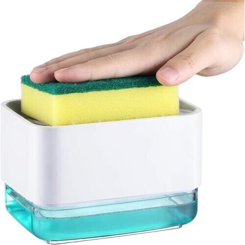 Creative Soap Dispenser Soap Pump Sponge Caddy Kitchen 2-In-1 With Sponge Holder Manual Press Liquid Soap Dispenser