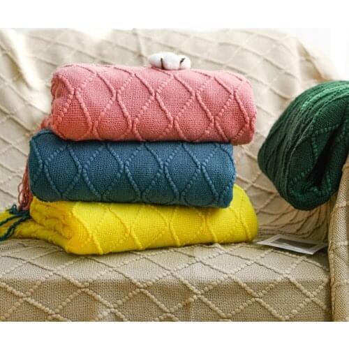 Spring Knitted Throw Blanket for Beds with Tassel Gray Blue Solid Textured Plaid Sofa Cover Nordic Home Decor Soft Nap Blanket