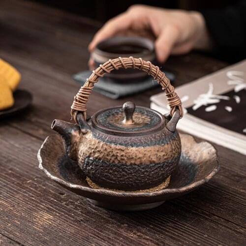Japanese Gilding Iron Glaze Rattan Loop-Handled Teapot Household Vintage Small Ceramic Kung Fu Tea Ceremony Teapot Single Teapot