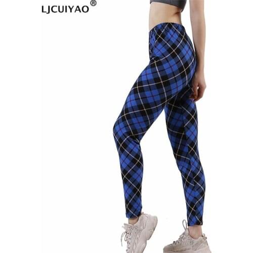 LJCUIYAO Solid Leggings Women Fitness Push Up Plaid Gym High Waist Sports Casual Mujer New Blue Running Spring Summer Clothes