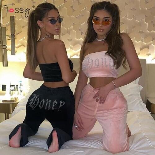 Tossy Off-Shoulder Crop Top And Pants Sets High Waist 2 Piece Matching Sets Womens Outfits Diamond Streetwear Female Casual New
