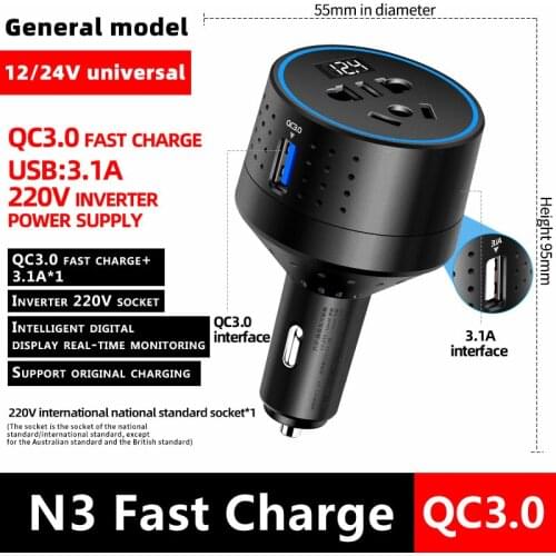 12V to 220V Car Mobile Power Inverter Adapter PD QC3.0 SCP Fast Charging Auto Car Power Converter Charger