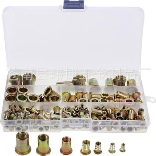 150pcs box, flat head blind rivet nut, column stripe blind rivet nut, knurled rivet nut