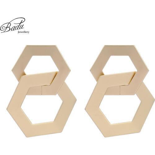 Badu Hollowing Hexagon Metallic Earring Big Geometric Studs Women Geometric Punk Jewelry for Christmas Jewelry Wholesale