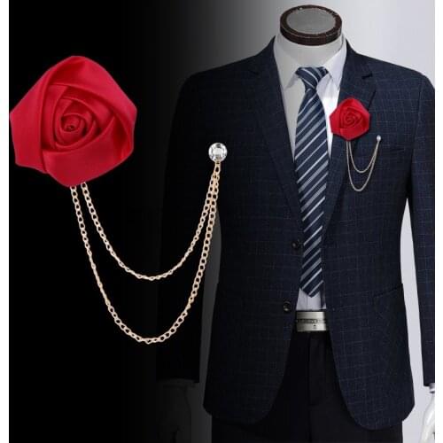 New Fashion Metal Rhinestone Crystal Brooch Mens Suit Shirt Collar Pin Artificial Silk Plastic Rose Flowers Corsage Brooches