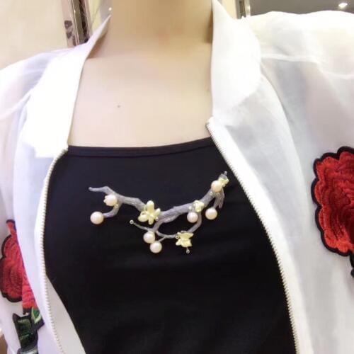 Real natural fresh water pearl brooch pins branch of tree vintage fashion women jewelry white grey purple color butterfly