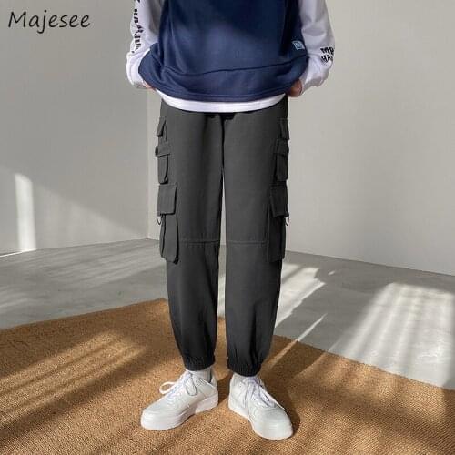 Men Casual Pants Loose Cargo Pockets Ankle Length Male All-match Daily Casual Trousers Streetwear Harajuku Spring Joggers Korean