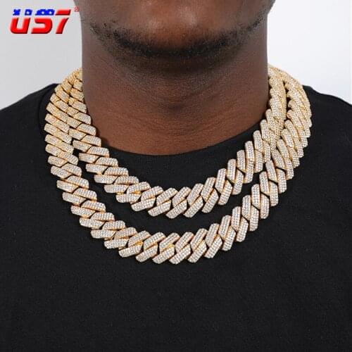US7 19mm Cuban Link Chain Micro Paved 3Row-CZ Stones Gold Plated Necklace Box Clasp Chain For Mens Hip Hop Fashion Jewelry