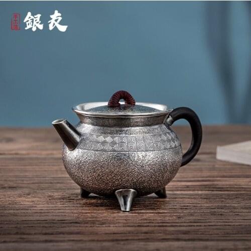Ag999 Sterling Silver Teapot Hand-Forged Kitchen Utensils Handmade Coffee Tea Pot