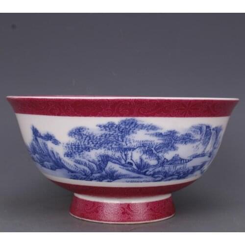 Qing Dynasty Qianlong Blue And White Color Bowl With Landscape Pattern Antique Bowl