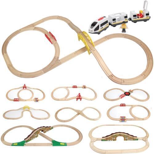 DIY Wooden Tracks Kids Train Set Toys Railway Brio Wood Puzzles Competible for Thomas Track Educational Toys for Children Gift