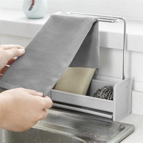 Kitchen Sponge Holder Sink Cleaning Brush Soap Rack Drain Tray Rag Hanging Shelf