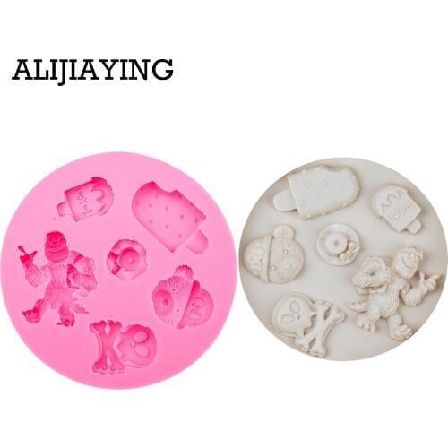 M0488 1Pcs Bear skull Silicone Mold,Ice cream shape Sugarcraft Cake Decorating Tools,Fondant Chocolate Molds Cake Border Mould