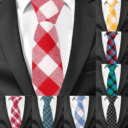 Men Tie Plaid Cotton Neckties For Men Casual Striped Slim Ties For Wedding Party 6cm Width Skinny Groom Neck Ties Gravatas
