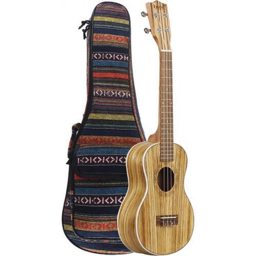 24 Inch Concert Ukulele Zebra Wood 18 Fret Four Strings Hawaii Guitar + Bag + Capo + Strap + String + Cloth