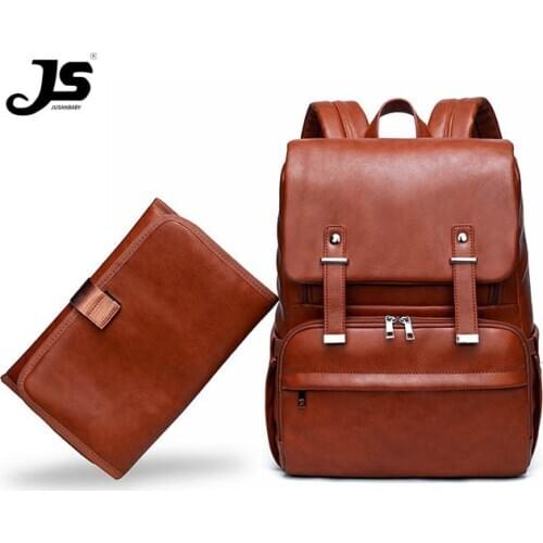 Jusanbaby PU Fashion Mother bag Baby Diapers Bag Backpacks Maternity Diaper Pad Stroller Straps Baby Bags Water Proof