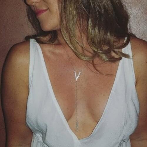 Collier Maxi Necklace Lariat Y Necklace Design 2021 New Sexy Women Long V Bar Charm Micro Pave Cz Sparking Silver 925 Fashion