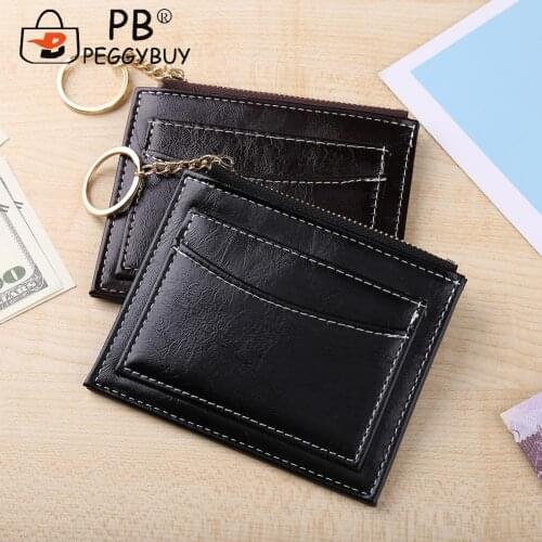 PU Leather Wallet Card Organizer Vintage Women Small Purse Money Bag Pure Color Vintage Leather Credit Card Holder