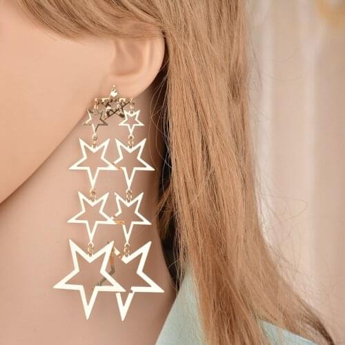 Exaggerated metal stars Long Drop Earrings 5-pointed star tassel Design Earring gold For Women Jewelry Crystal Earrings ER200124