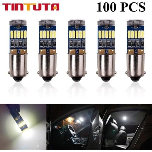 100PCS 12V Canbus BA9S T4W Car light bulb 15SMD 3014LED interior License Plate light Wedge Side Light Lamp Bulb White no error