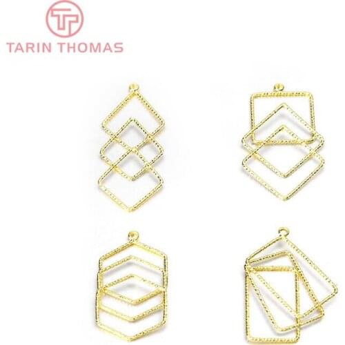 80 81) 4PCS 15x37MM 20x30MM 24K Gold Color Plated Brass Geometric Shaped Earring Charm High Quality DIY Jewelry Making Findings
