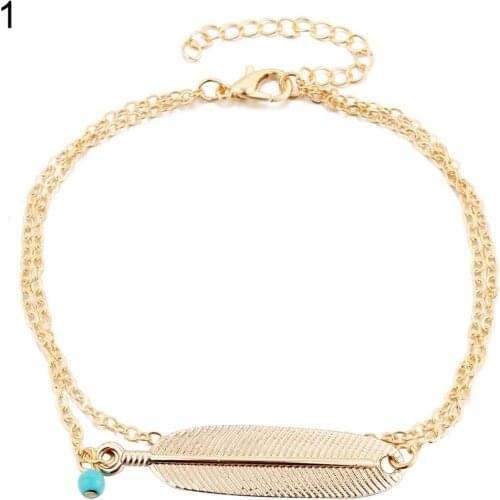70% Hot Sell Women Retro Turquoise Bead Feather Pendant Bracelet Ankle Chain Barefoot Anklets